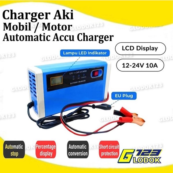 Jual Charger Aki Portable 12 24V Volt 10A Mobil Motor Intelligent Chip