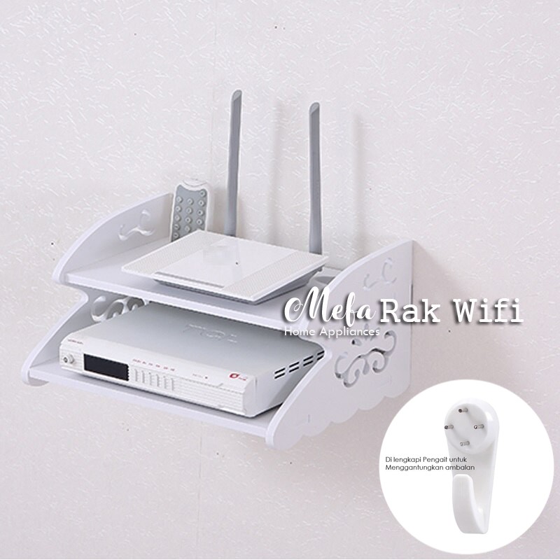 Jual Rak Dinding Gantung 2 Susun Tempat WiFi Modem Recorder Floating