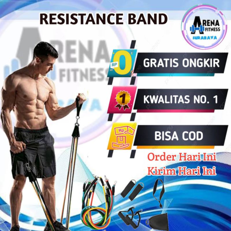 Jual Resistance Band Tali Stretching Pilates Tube Yoga Fitness 11 Set