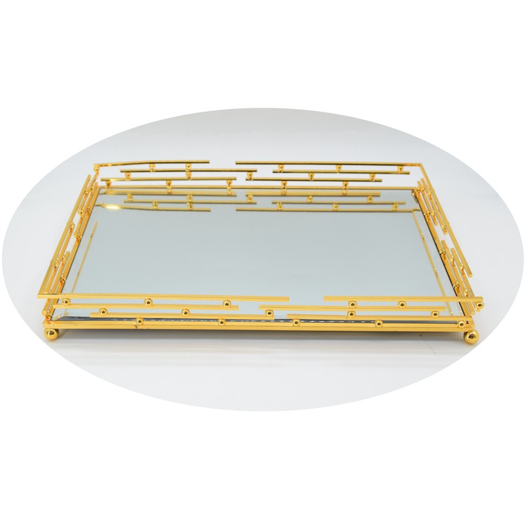 Jual Nampan Tray Baki Cermin List Gold Coating Organizer Meja Nordic