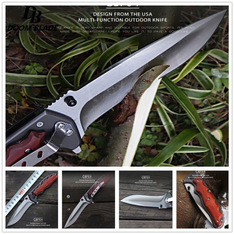 Jual Pisau Lipat Survival Tactical Knife Wooden Handle Shopee Indonesia