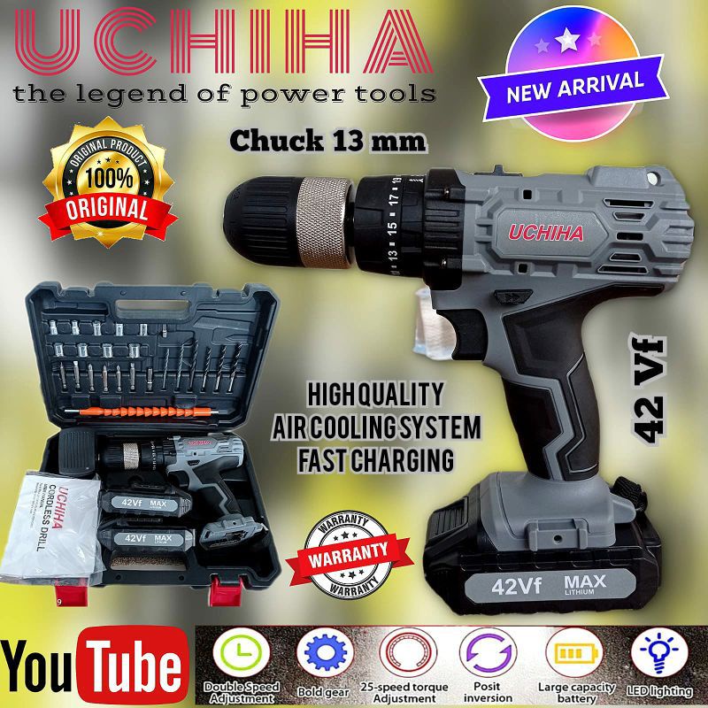 Jual Mesin Bor Baterai Cordless 42Vf UCHIHA Japan Brushless New Edition