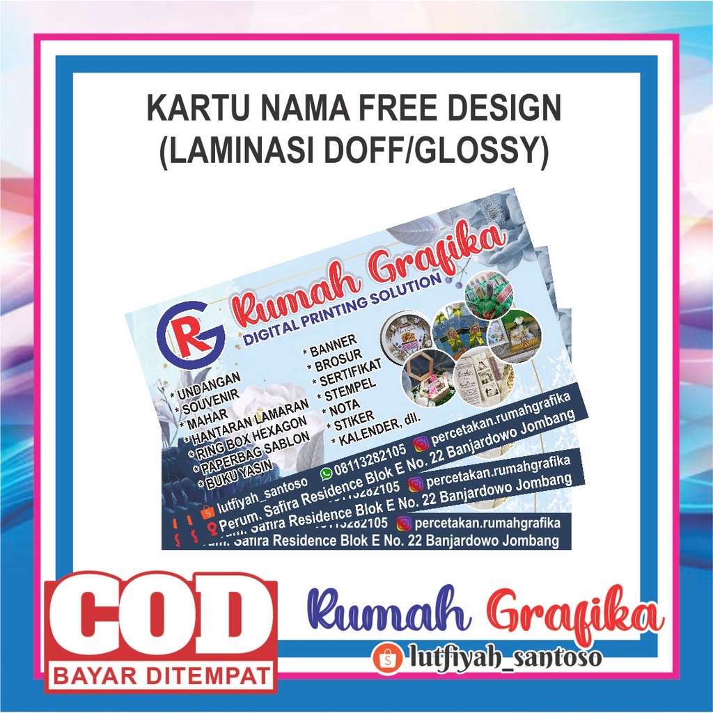 Jual KARTU NAMA FREE DESIGN LAMINASI DOFF GLOSSY Shopee Indonesia