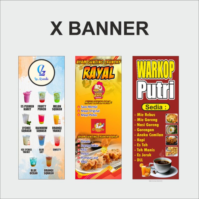 Jual COD CETAK SPANDUK XBANNER UKURAN 60X160 BISA REQUEST FREE DESAIN