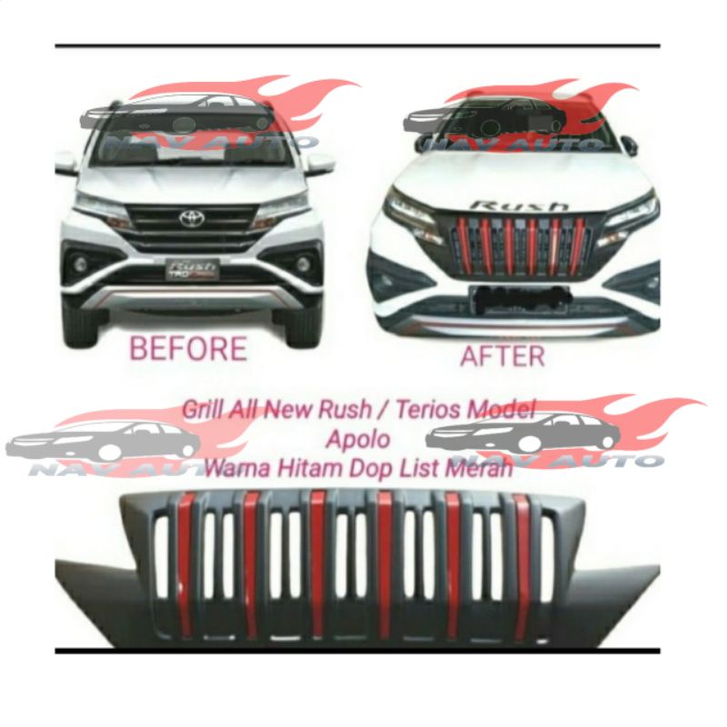 Jual Front Grill Apollo Black Glosy Doff List Merah Chromeall New Rush