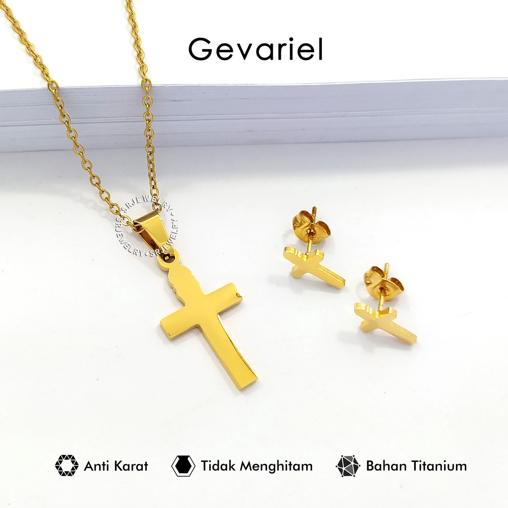 Jual Set Kalung Salib Anting Tusuk Emas Titanium Women Men Cross