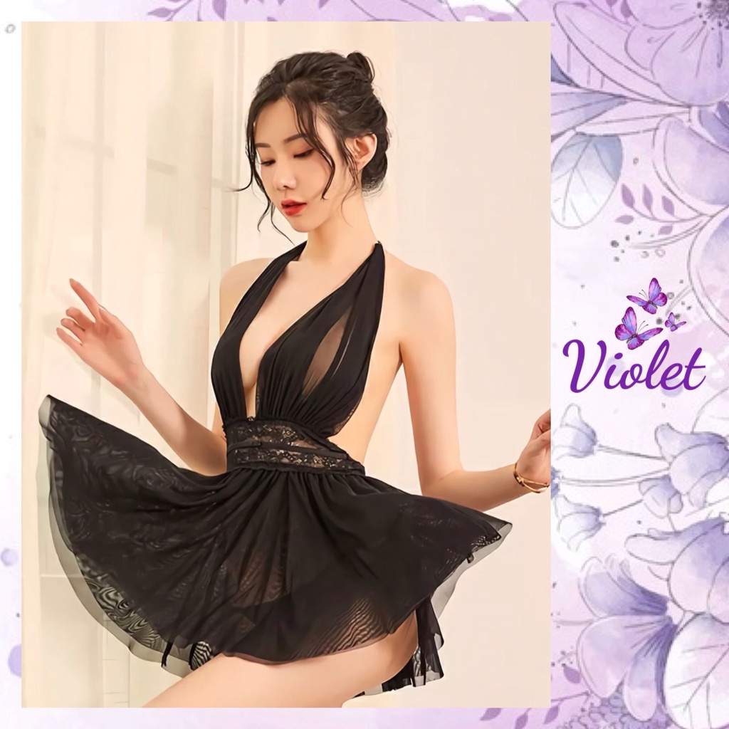 Jual Violet Set Lingerie G String Sexy Gaun Tidur Wanita Babydoll