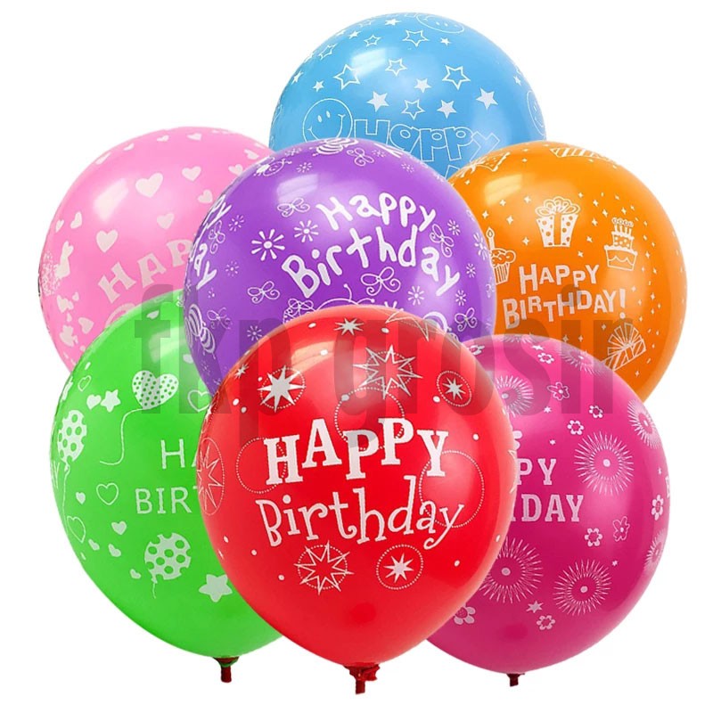 Jual Balon Latex Print Hbd Mix Warna Balon Karet Motif Happy Birthday