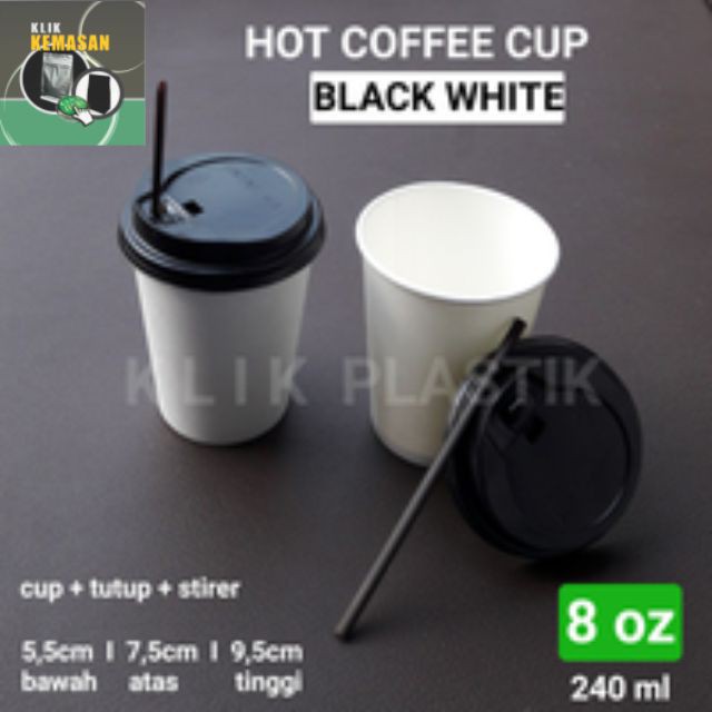 Jual GELAS KOPI 240ML HITAM PUTIH PAPERCUP 8OZ PAPER CUP GELAS KERTAS