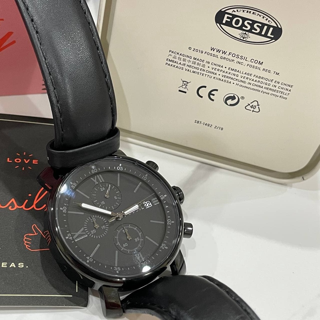 Jual FOSSIL Rhett Chronograph Black Leather Men S Watch BQ1703