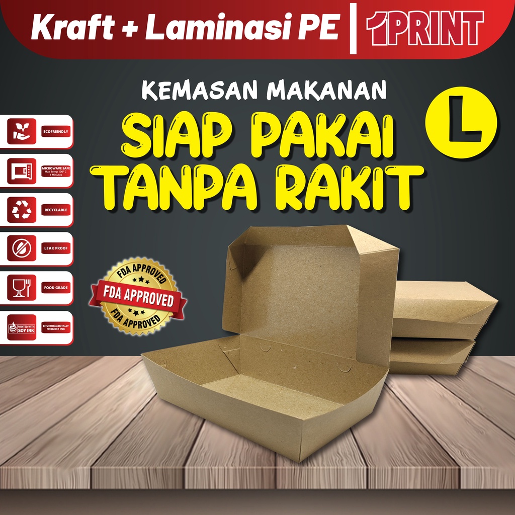 Jual Paper Lunch Box Size L Foodgrade Siap Pakai Tanpa Rakit Kemasan