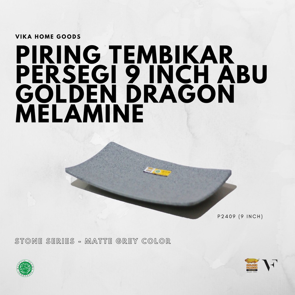 Jual Piring Tembikar Persegi 9 Inch Abu Golden Dragon Melamine P2409