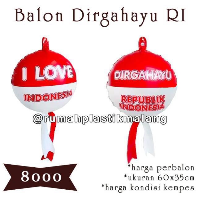 Jual Balon Foil Dirgahayu Republik Indonesia EKOR BESAR Hut Ri