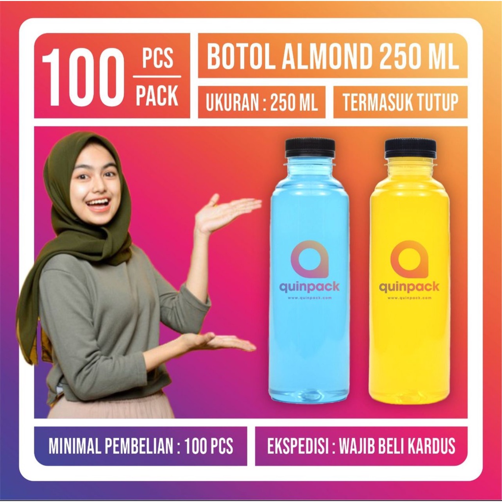 Jual Botol Plastik Almond 250 ML PET Kale Cantik Pir 250ML Plastik