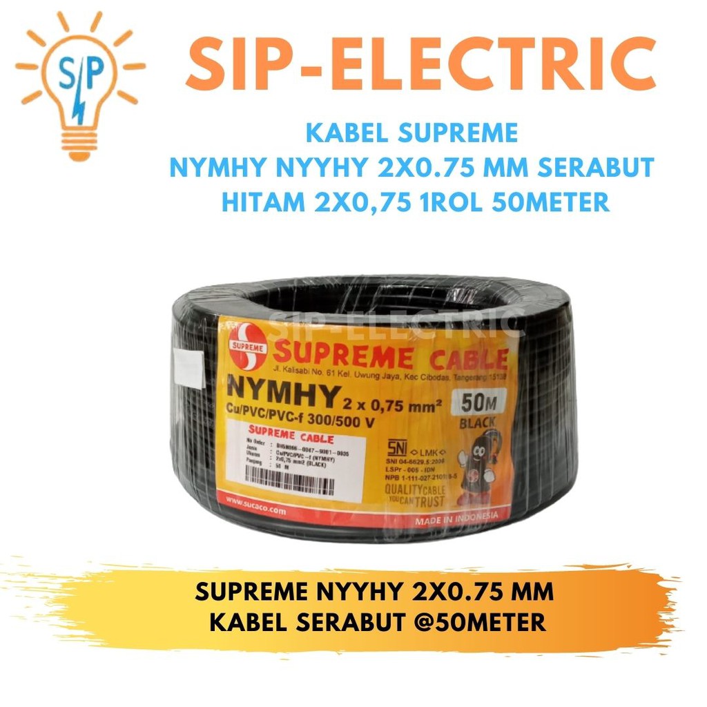 Jual Kabel Supreme Nymhy Nyyhy 2X0 75 Mm Serabut Hitam 1 Roll 50 Meter