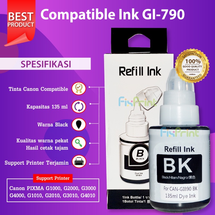 Jual Tinta Refill Ink Canon GI 790 Support Printer Canon G1000 G1010