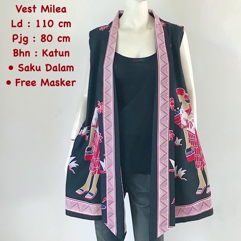 Jual Outer Vest Cardigan Rompi Batik Karikatur Tanpa Lengan Lingkar