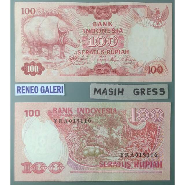 Jual Gress Mulus Asli Rp 100 Rupiah Tahun 1977 Seri Badak Jawa Uang