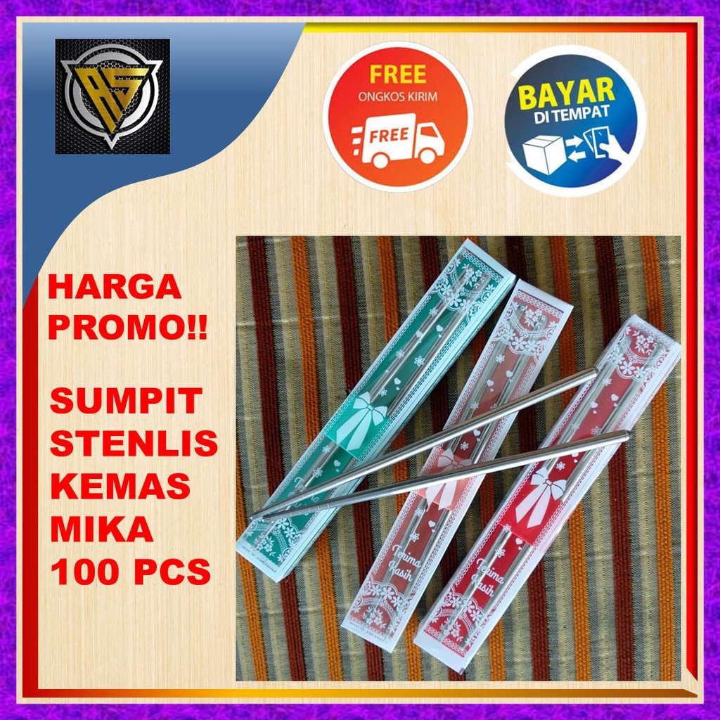 Jual 100 PCS Souvenir Pernikahan Sumpit Stainless Kemas Mika Motif