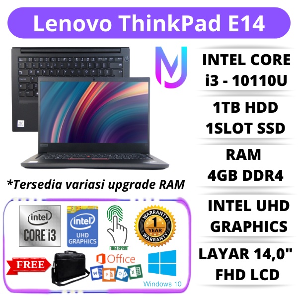 Jual Promo Laptop Lenovo ThinkPad E14 Core I3 10110U Ram 8GB 1TB