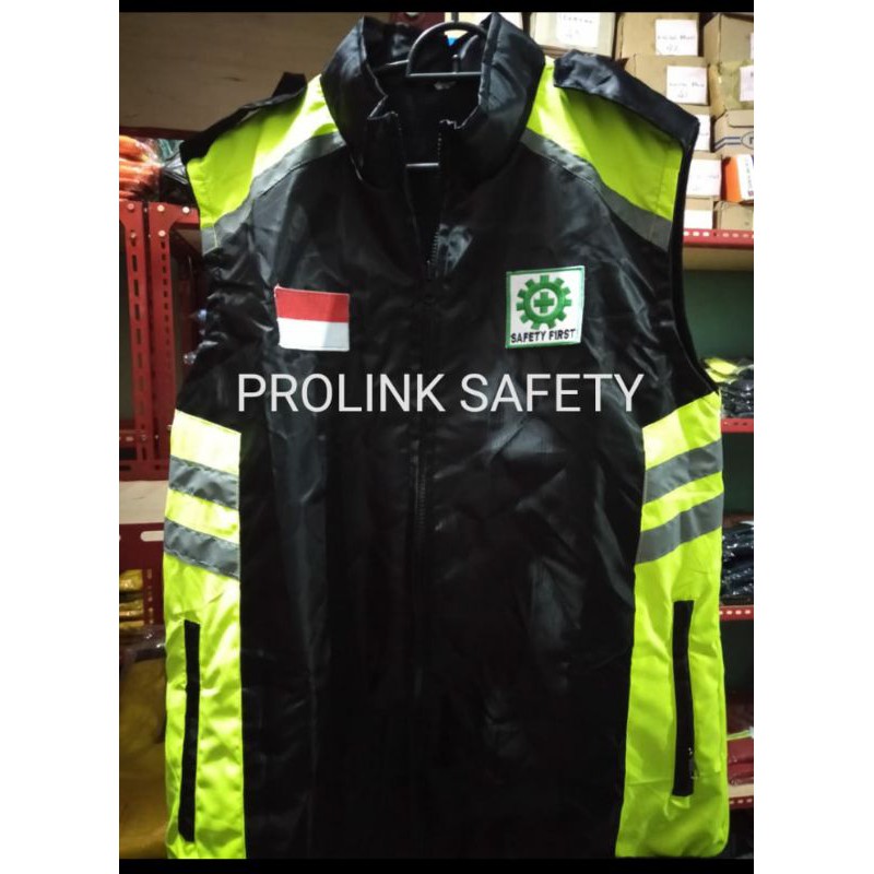 Jual ROMPI SAFETY HIJAU HITAM FREE LOGO K3 BENDERA BAHAN PARASIT