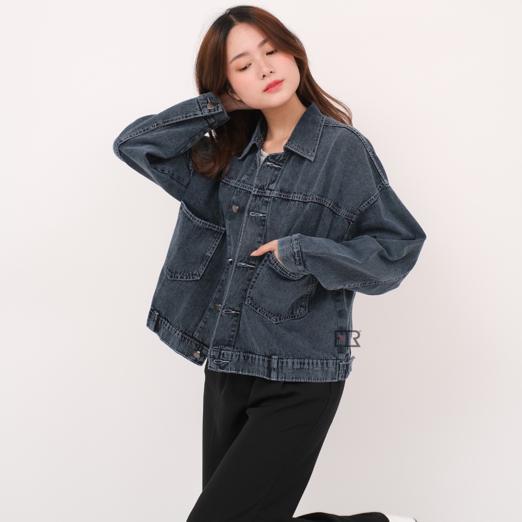 Jual Jaket Jeans Oversize Saku Wanita Premium Shopee Indonesia