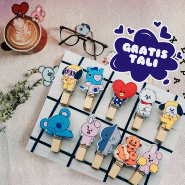 Jual BTS Wooden Clip Jepit Polaroid SET KLIP KAYU BT21 Klip Polaroid