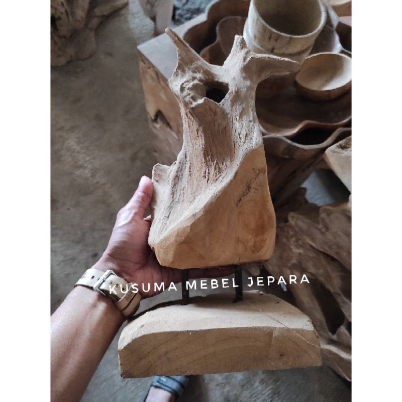 Jual Pajangan Meja Patung Abstrak Akar Kayu Jati Solid No 1 Tinggi