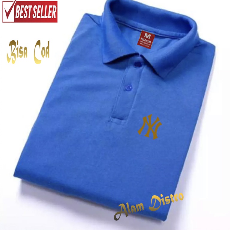 Jual BUY Sekerang Promo COD Promo Kaos Polo Kerah NY Text Gold Kaos