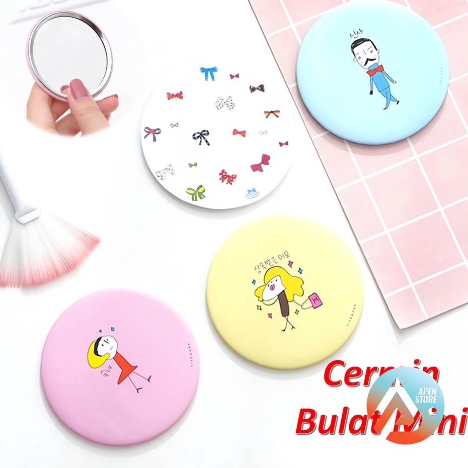 Jual Apen Cermin Bulat Karakter Kaca Make Up Mini Travelling Motif Lucu