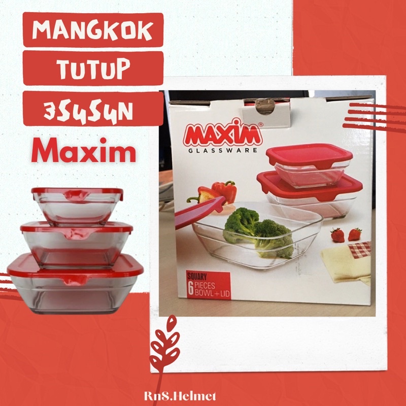 Jual Mangkok Kaca Maxim Set Original Model Kotak Isi Susun Tutup