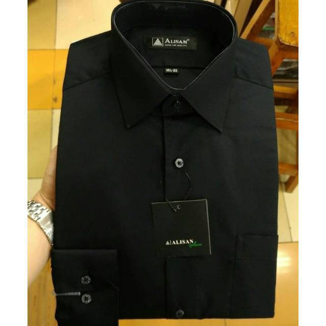 Jual Kemeja Alisan Polos Hitam Lengan Panjang 17 35 Shopee Indonesia