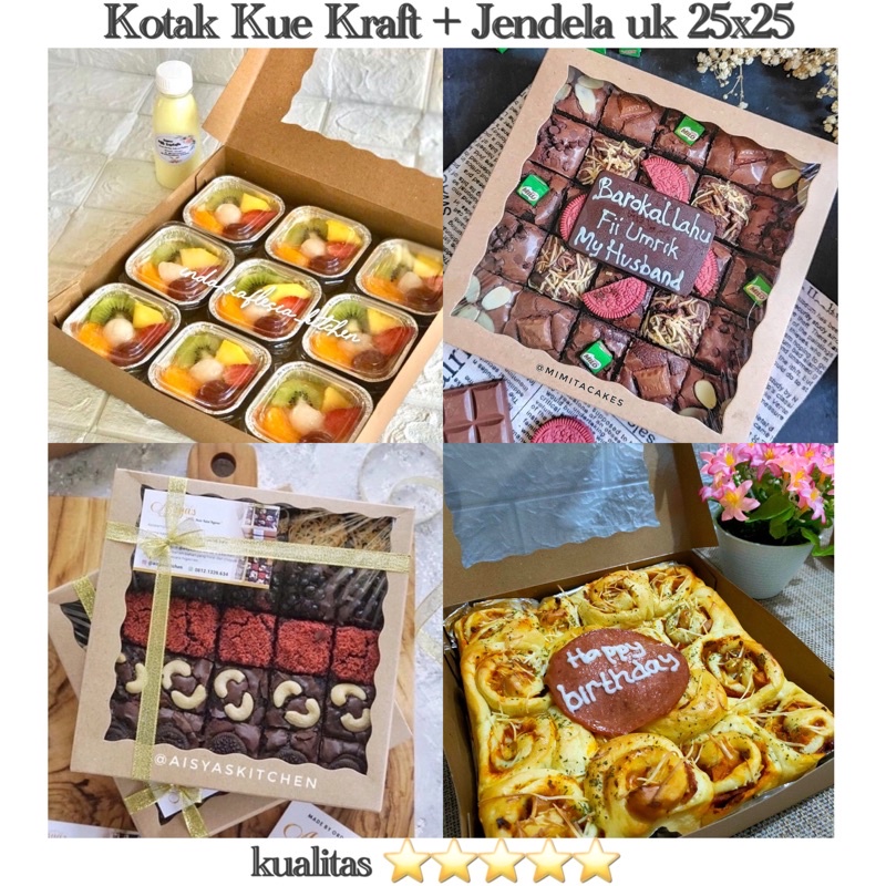 Jual Kotak Kue Kraft Jendela Transparan 25x25cm Kotak Brownies Box