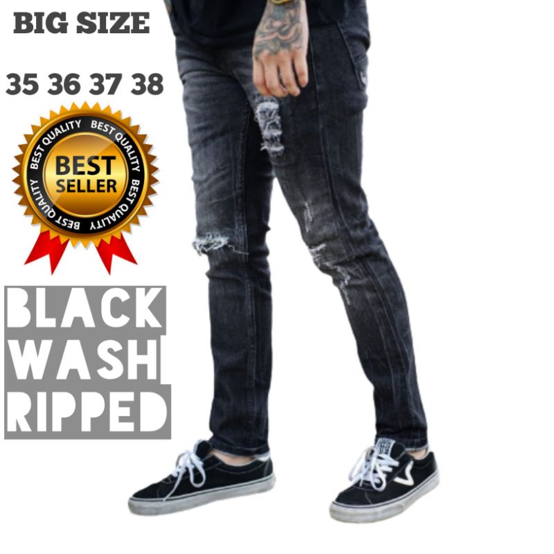 Jual Big Size Black Wash Sobek S D Celana Jeans Pria Sobek