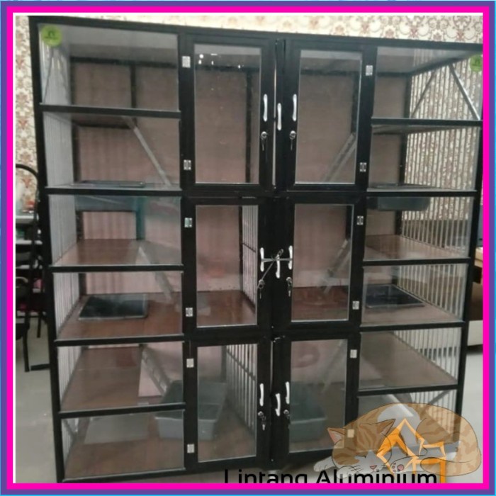 Jual Kandang Kucing Aluminium Kamar Pintu Kaca Tingkat Lantai