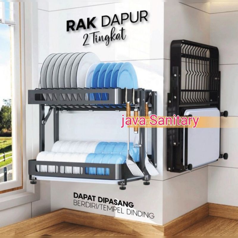 Jual Rak Piring Dapur Tingkat Lipat Gantung Tempel Dinding Stainless