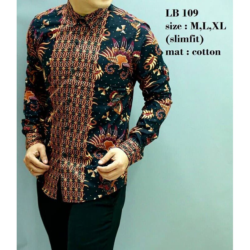 Jual Baju Batik Pria Slim Fit Modern Lengan Panjang D Shopee Indonesia