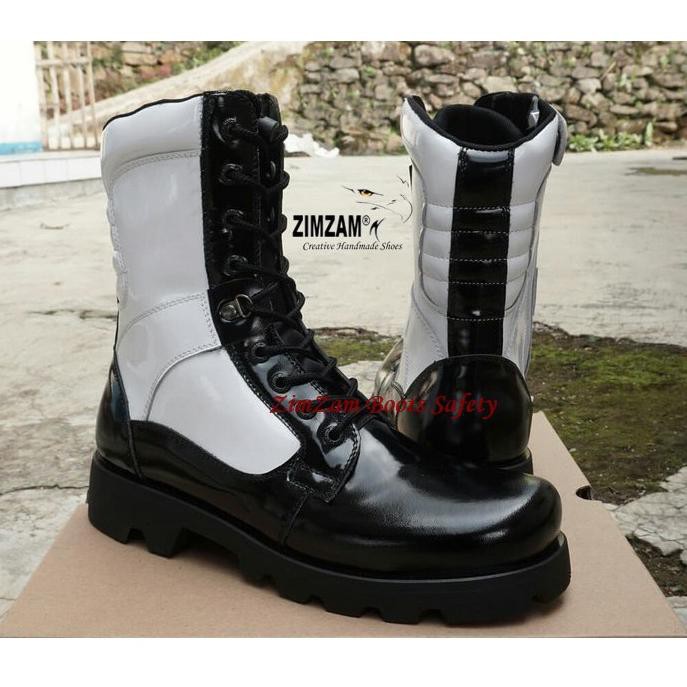 Jual SEPATU ZIMZAM PDL PDH PROVOST PM BOOTS SAFETY KULIT ASLI HITAM