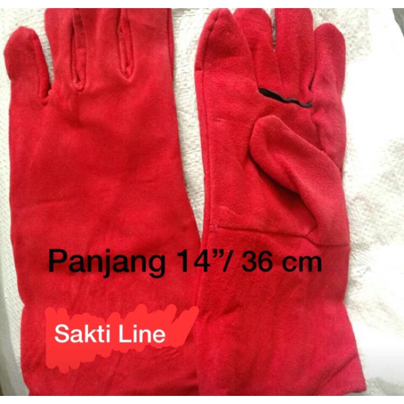 Jual Sarung Tangan Las Kulit Merah Biru 14 16 Inch Shopee Indonesia