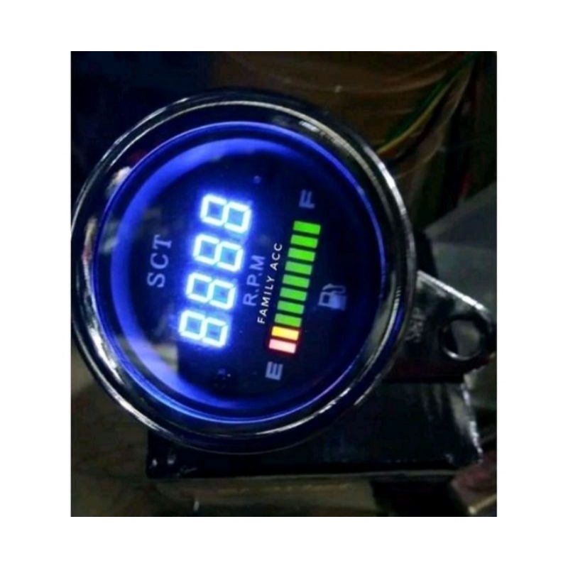 Jual Ampere Bensin LED Plus RPM Digital Bulat Indikator Fuel Meter