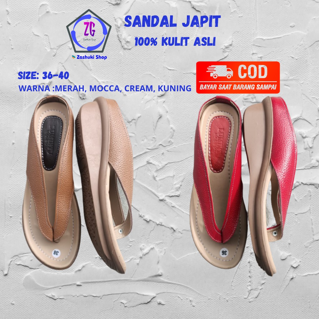 Jual ZG S9 Sandal Jepit Wanita Sandal Japit Kulit Heels 3 Cm Sandal