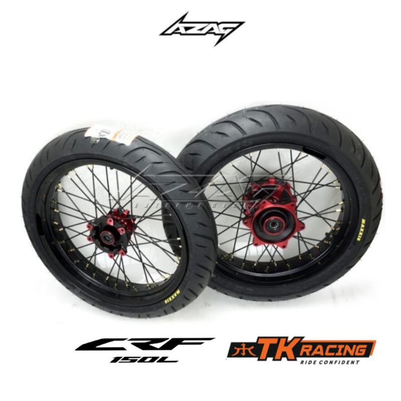 Jual BAN SET WHELSET CRF 150 L SUPERMOTO VELG TK RACING TROMOL SCARLET