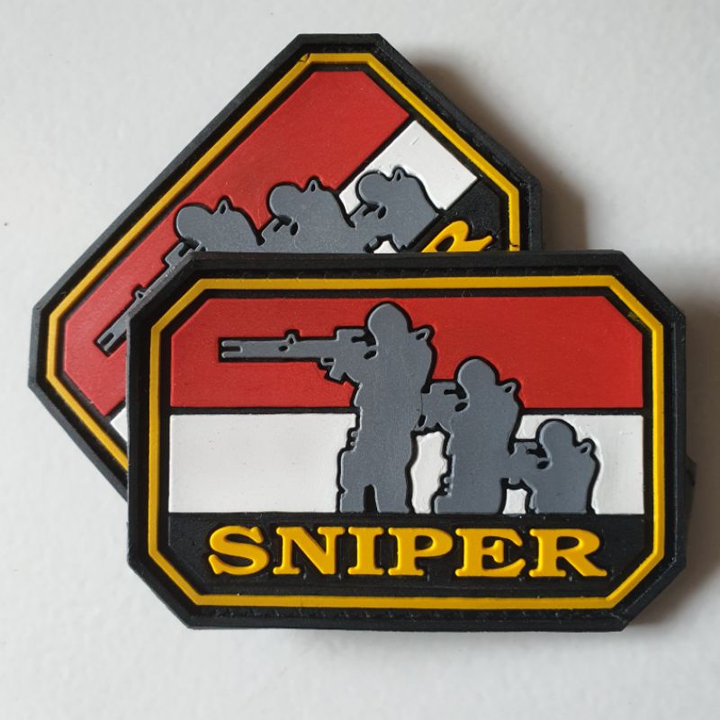 Jual Patch Rubber Logo SNIPER Dasar Merah Putih Tempelan Emblem Karet