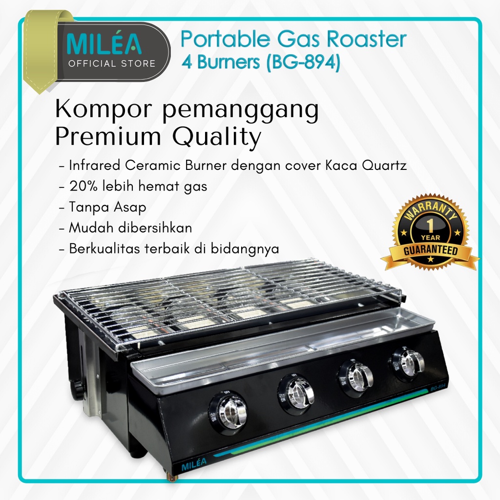 Jual MILEA Kompor Panggang BBQ 4 Tungku Portable Gas Roaster 4