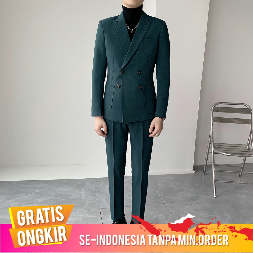 Jual Jas Pria Setelan Jas Pria Korea Slim Fit Kain Peregangan Double