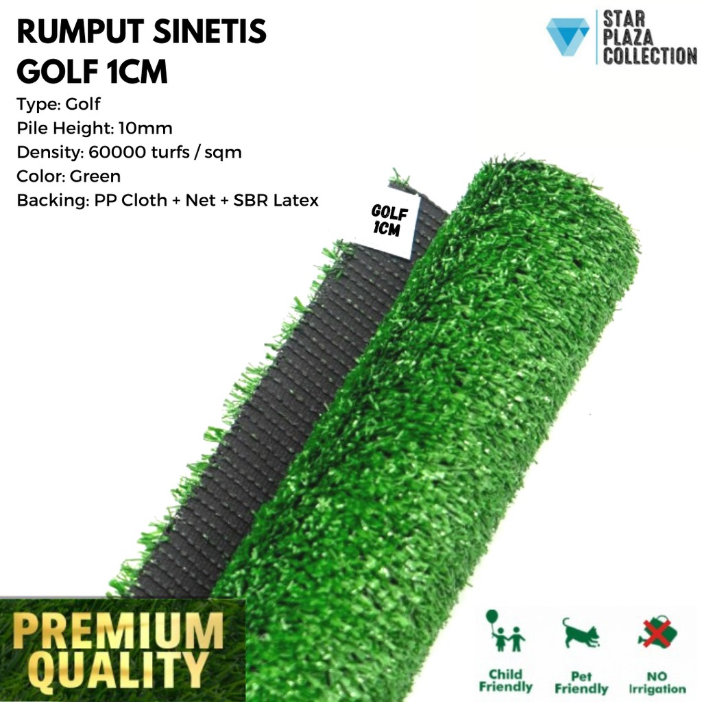 Jual Rumput Sintetis Golf Grass Ketebalan 1cm 10mm Dekorasi Rumah