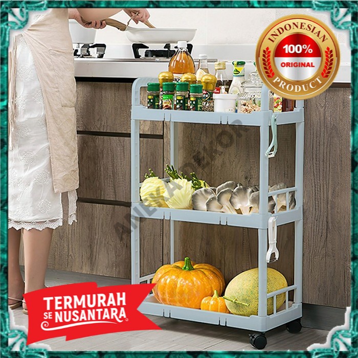 Jual Rack Troli 3 Susun Dapur Penyimpanan Barang Rak Trolley Dorong