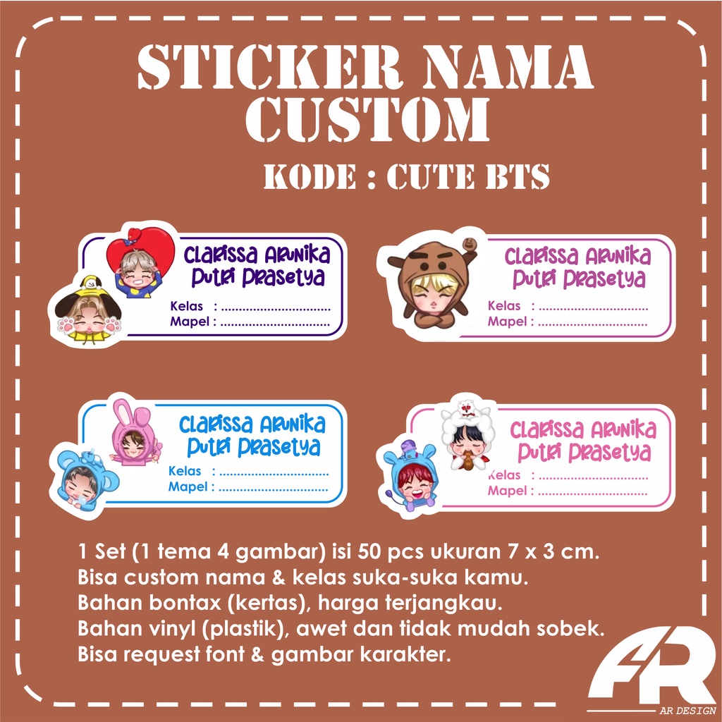 Jual Sticker Label Nama Buku Custom Tempelan Lucu Murah Cute BTS