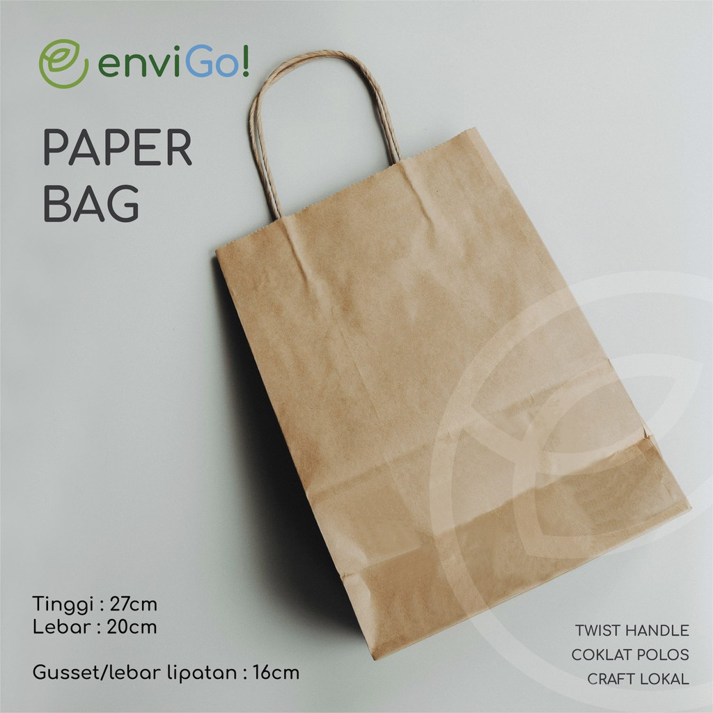 Jual PAPER BAG COKLAT POLOS TALI TWISTED HANDLE 27X20X8 1 Pack Isi 10