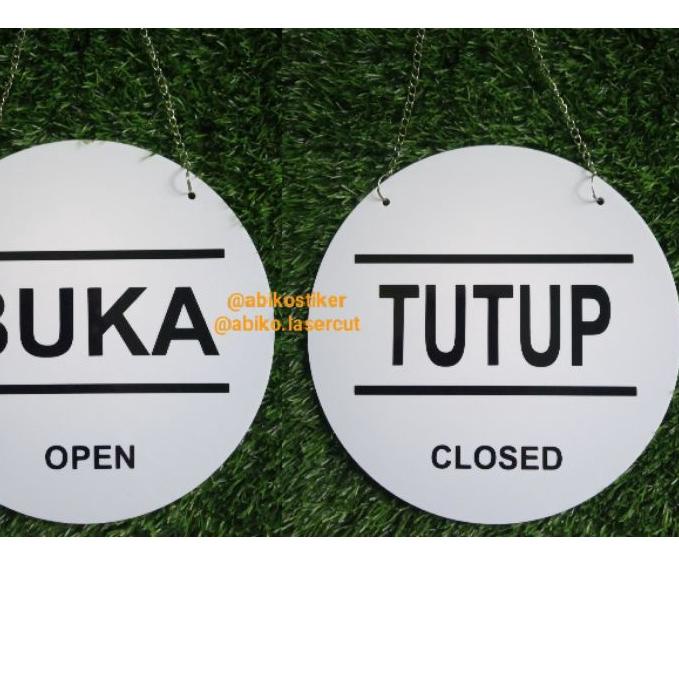 Jual BUKA TUTUP OPEN CLOSE SIGN BOARD BULAT AKRILIK BOLAK BALIK